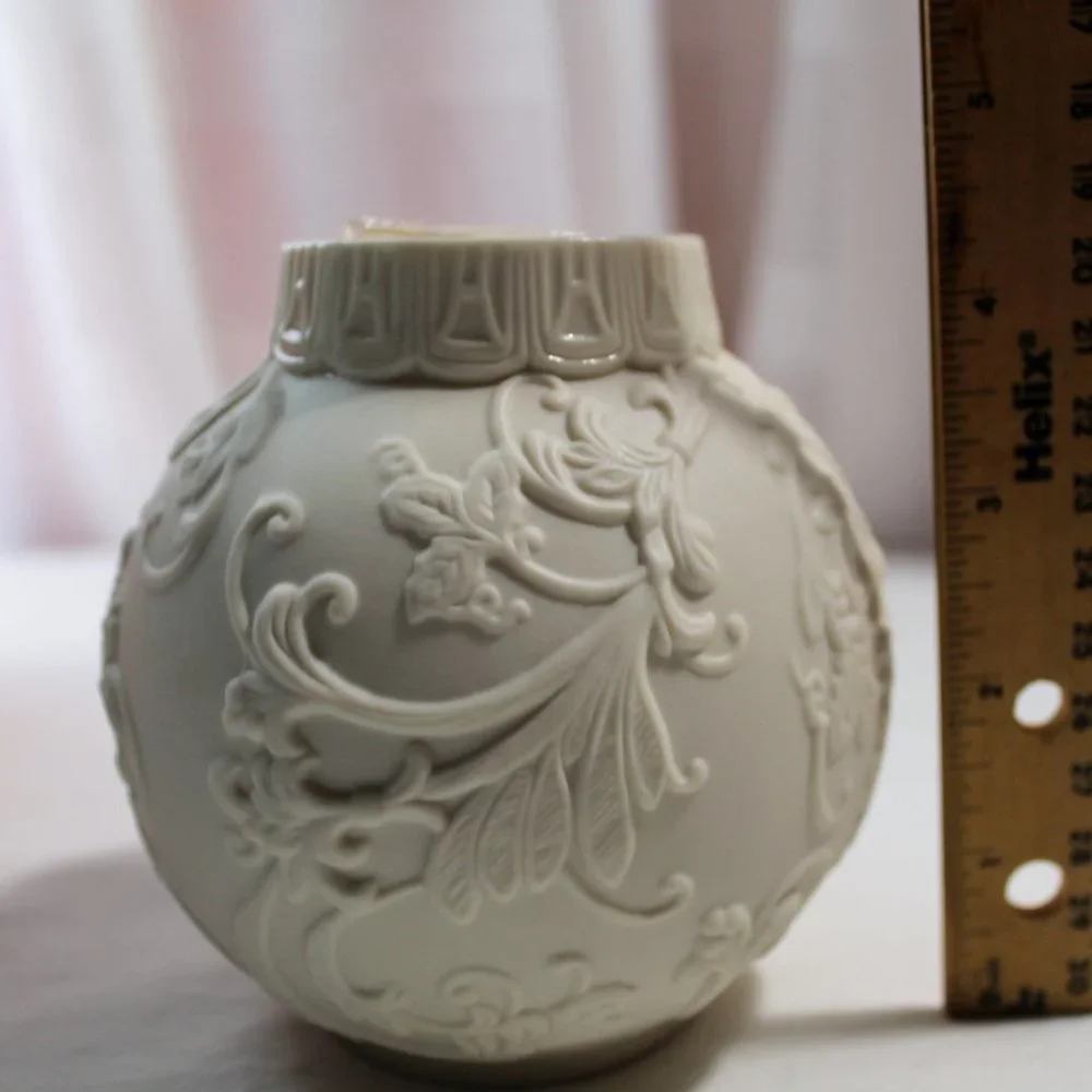 Lenox Ornamental Glow Holly Scrollwork Votive Holder, Bisque Porcelain, NIB